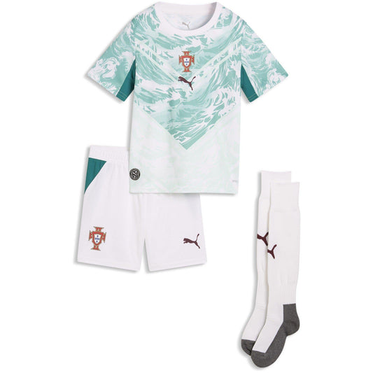 Conjunto infantil COM MEIAS Seleção de Portugal alternativo verde - calção branco COPA DO MUNDO 2026 - azul