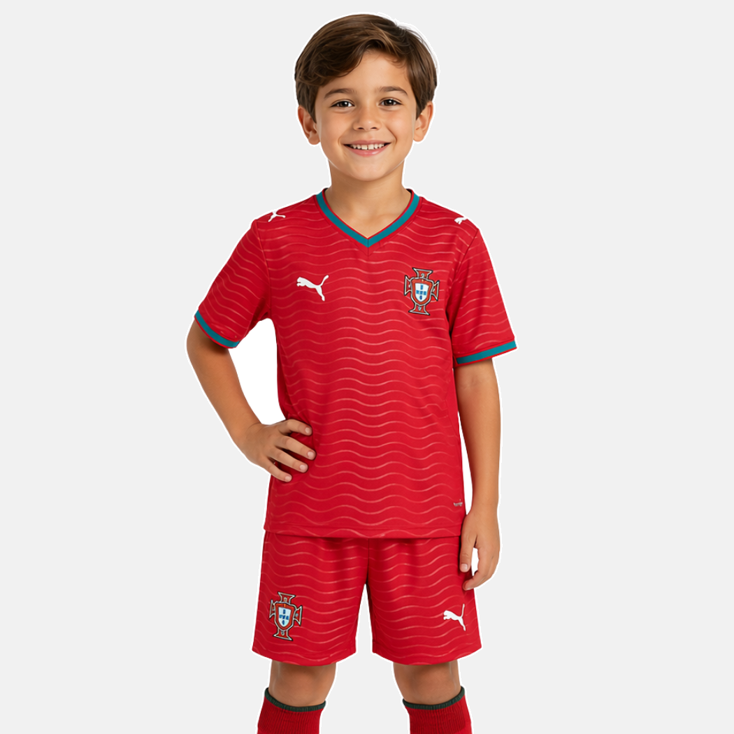 Conjunto infantil COM MEIAS Seleção de Portugal principal COPA DO MUNDO 2026 - vermelha