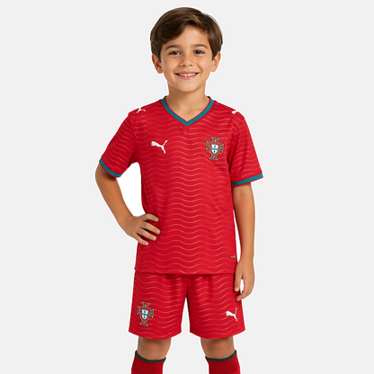 Conjunto infantil COM MEIAS Seleção de Portugal principal COPA DO MUNDO 2026 - vermelha