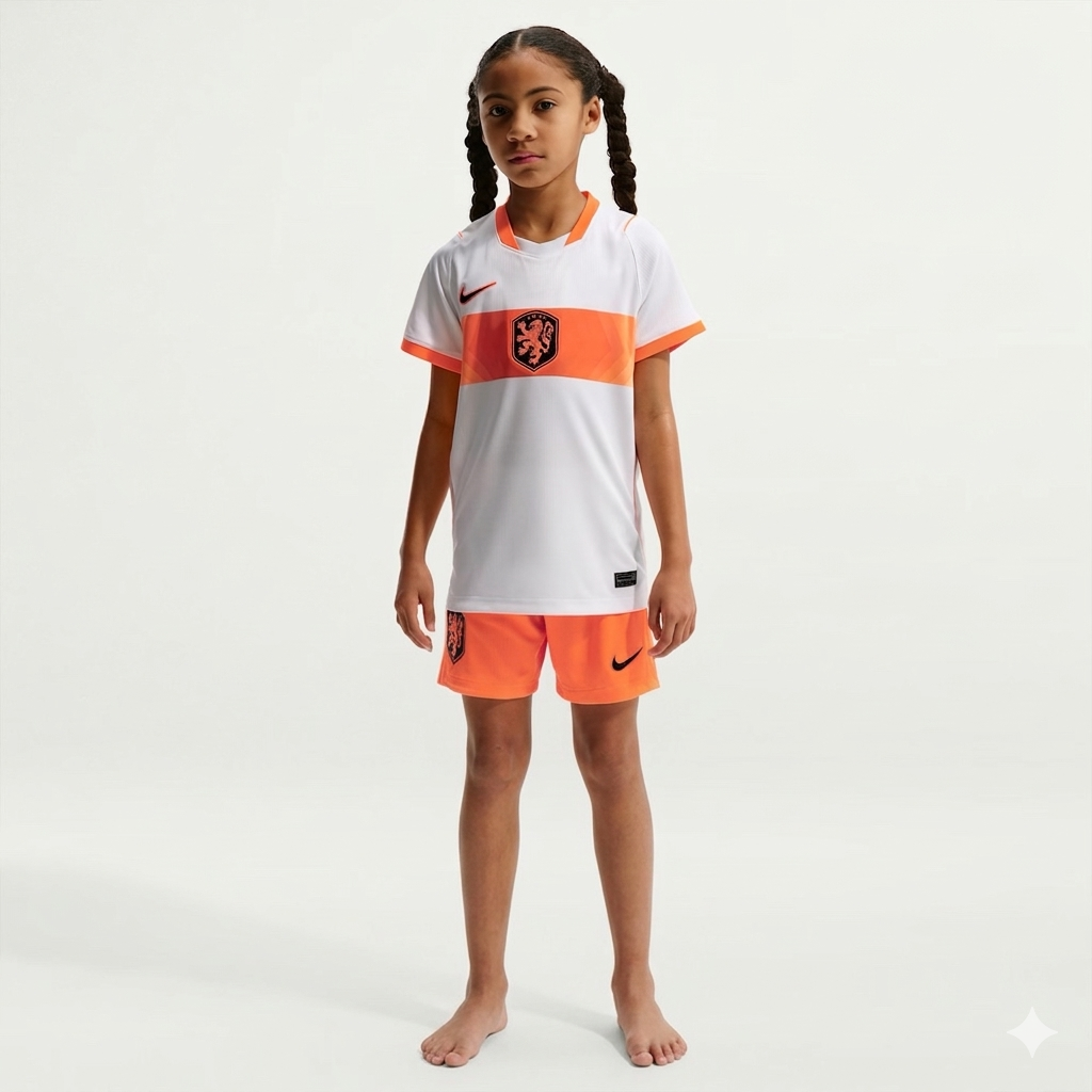 Conjunto infantil da Holanda alternativa branca COPA DO MUNDO 2026
