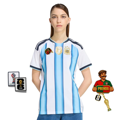 Camisola FEMININA Argentina principal azul e branca - Copa do Mundo 2026