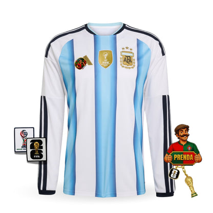 Camisola Seleção da Argentina MANGA LONGA principal branca/azul - Copa do Mundo 2026