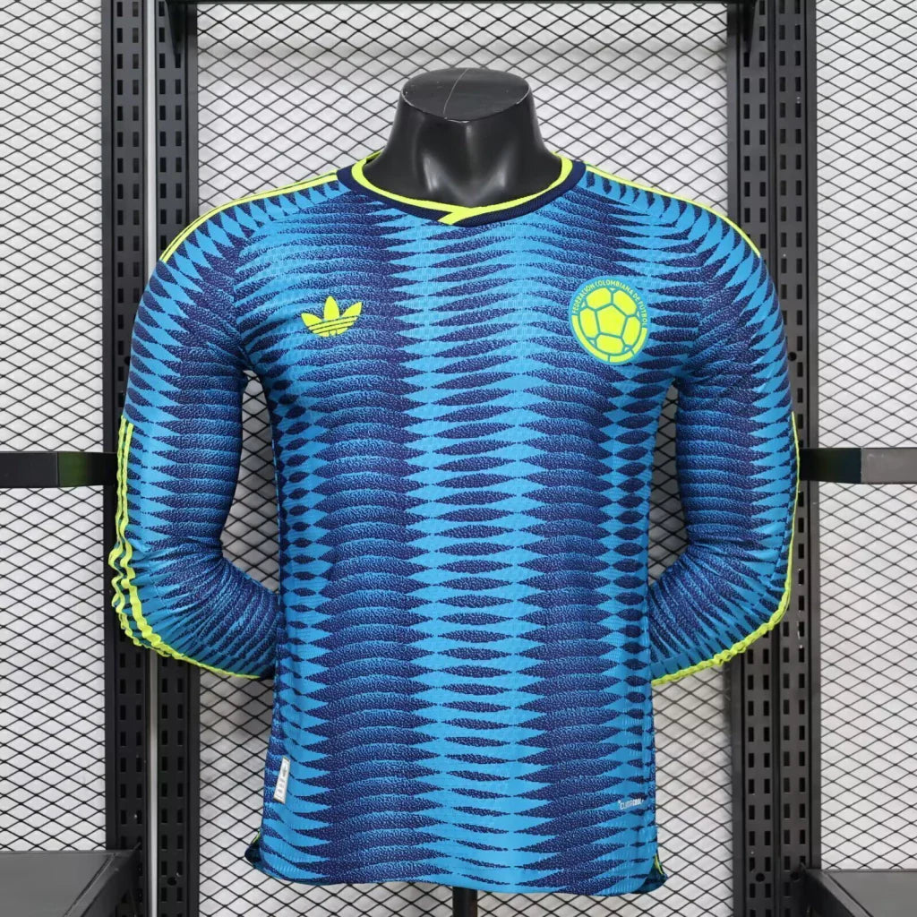 Camisola Seleção do Colômbia MANGA LONGA alternativa azul PLAYER - Copa do Mundo 2026