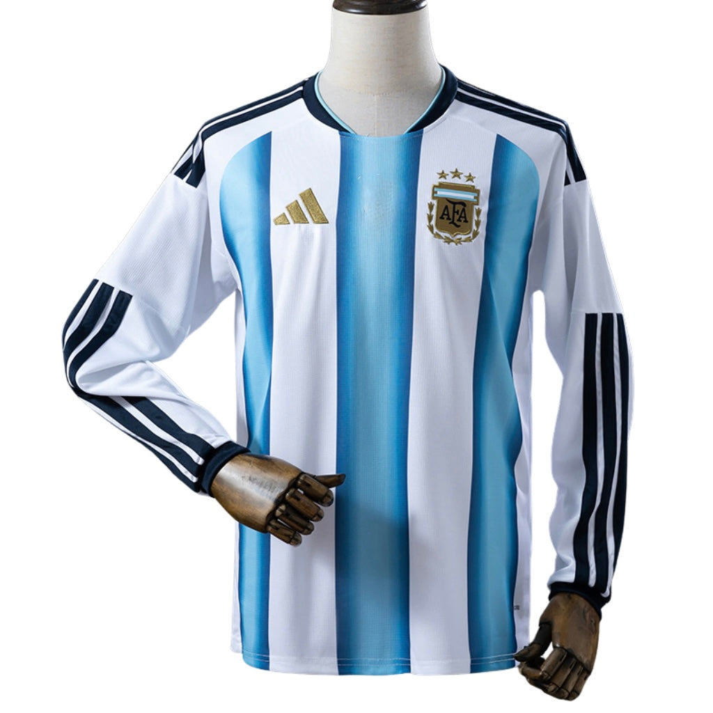 Camisola Seleção da Argentina MANGA LONGA principal branca/azul - Copa do Mundo 2026