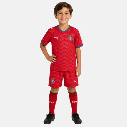 Conjunto infantil COM MEIAS Seleção de Portugal principal COPA DO MUNDO 2026 - vermelha