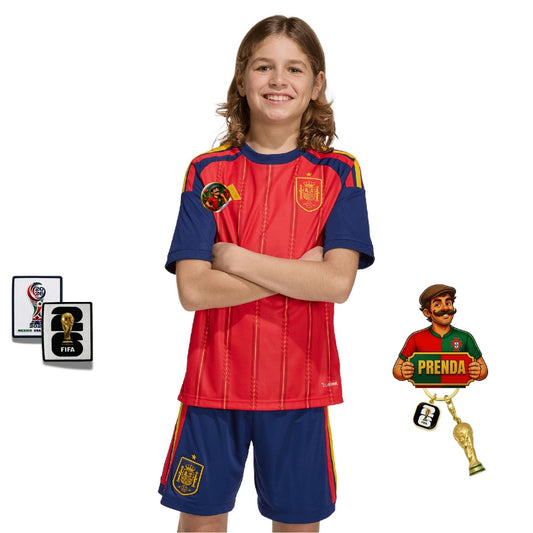 Conjunto infantil Seleção Espanha principal vermelha COPA DO MUNDO 2026