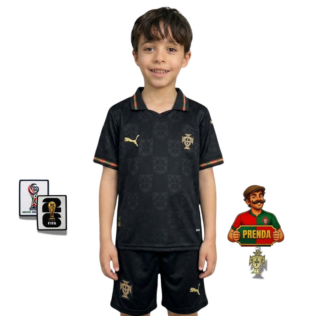Conjunto infantil Seleção Portugal edição especial pantera negra EUSÉBIO preta 2025/26