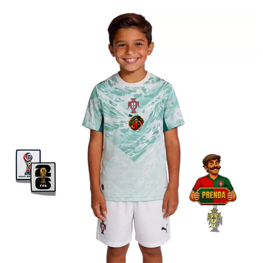 Conjunto infantil Seleção Portugal alternativa verde - calção verde - COPA DO MUNDO 2026