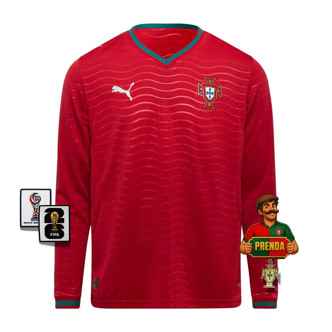 Camisola Seleção Portugal MANGA LONGA principal copa do mundo 2026 vermelha