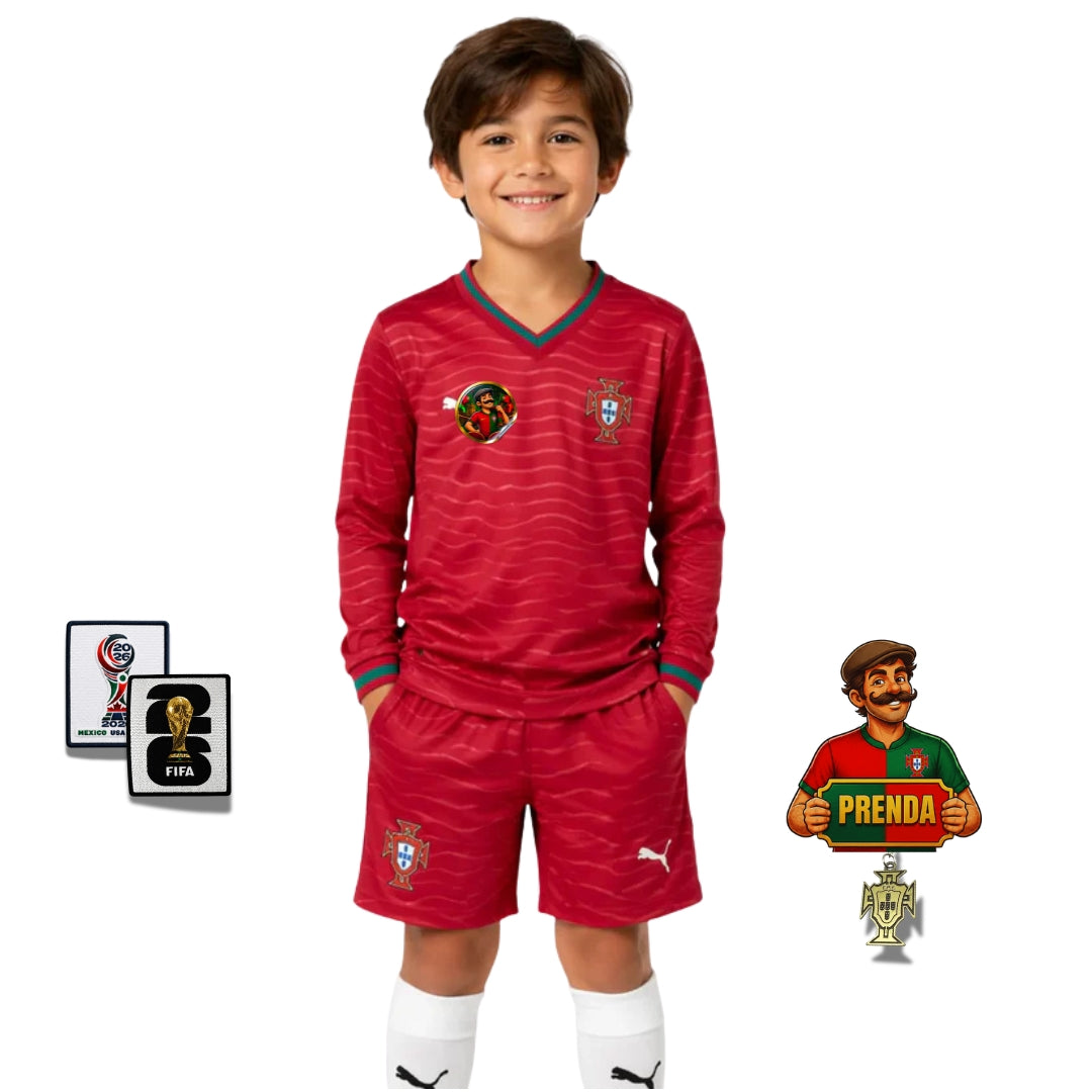 Conjunto infantil MANGA LONGA Seleção de Portugal principal COPA DO MUNDO 2026 - vermelha